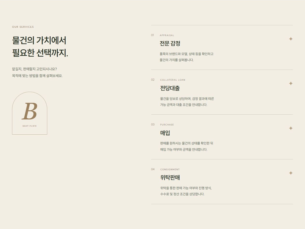 베스트전당포 서비스 구성